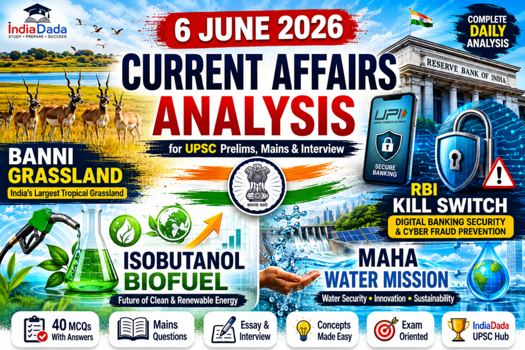 6 June 2026 Current Affairs Analysis UPSC covering Banni Grassland RBI Kill Switch Cyber Security Isobutanol Biofuel and Water Security