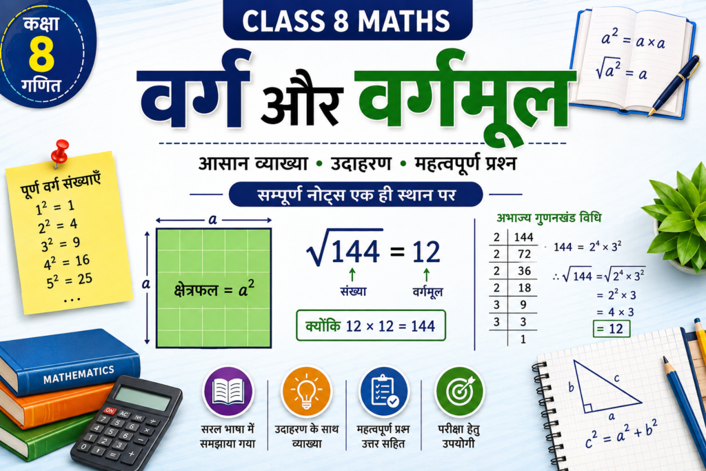 वर्ग और वर्गमूल Class 8 Maths Notes